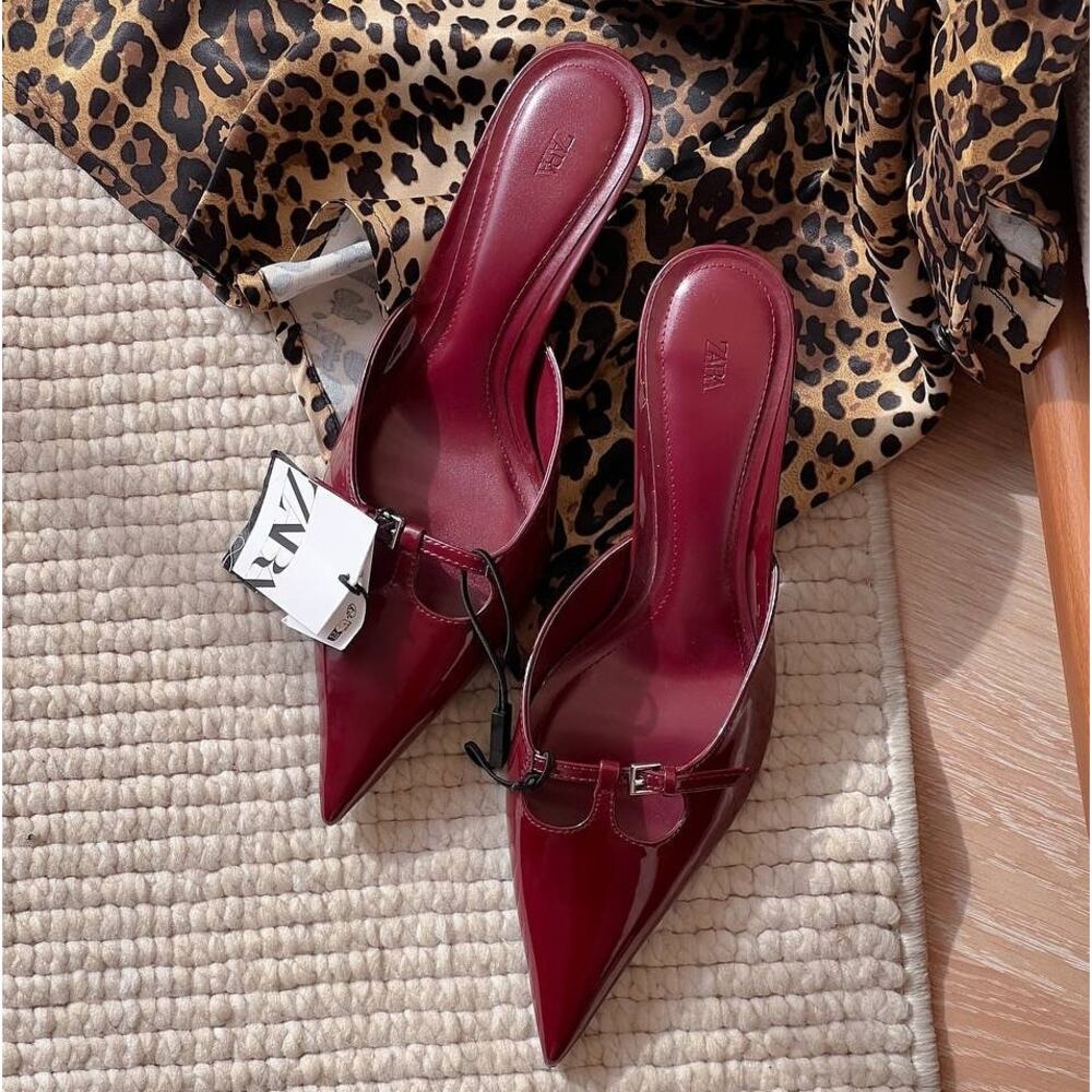 ZARA Burgundy Patent Pointed Toe Slip-On Heeled Mules NWT – Size 6.5 & 8 - Picture 10 of 16